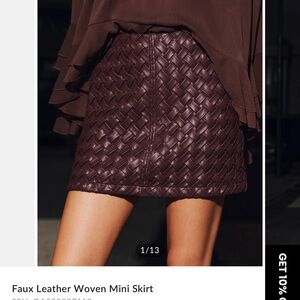 Commense Woven Faux Leather Mini Skirt - Dark Burgundy